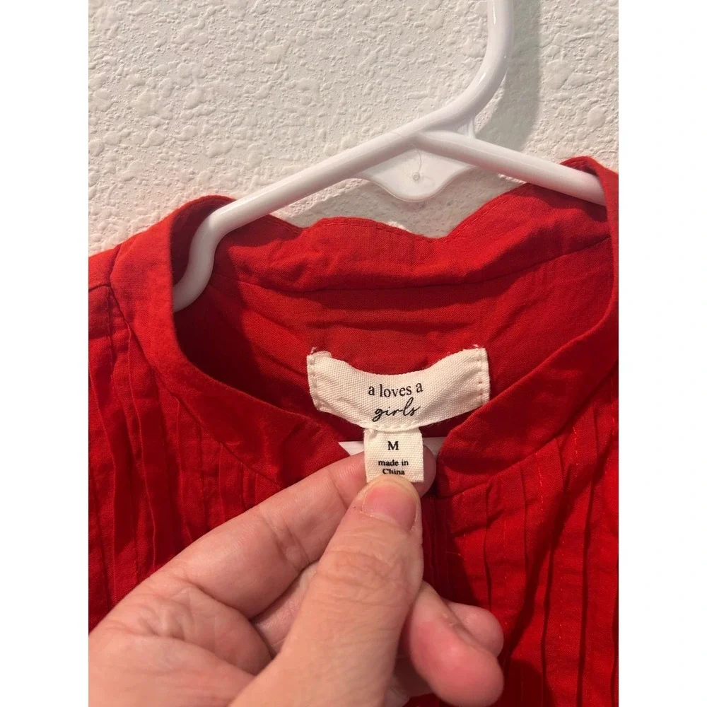 A Loves Girls Red Tiered Pintuck Button Front Puff Sleeve Dress Medium